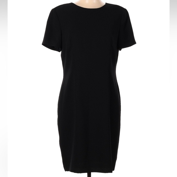 Vintage Talbots Classic Black Career Midi Dress Short Sleeve Crew Neck Size 12 L - Picture 1 of 6